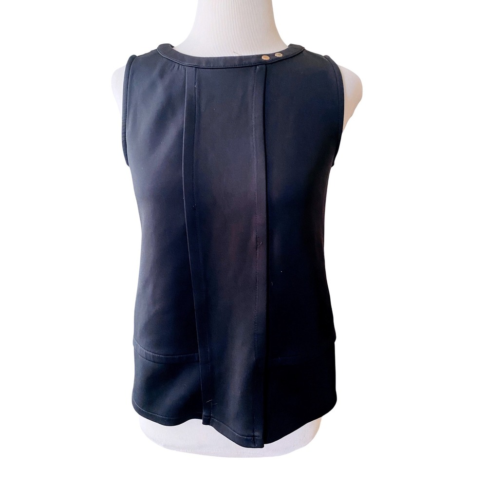 WHBM Black Sleeveless Pleated Front Top with Gold Snap Detail Keyhole Back XS
